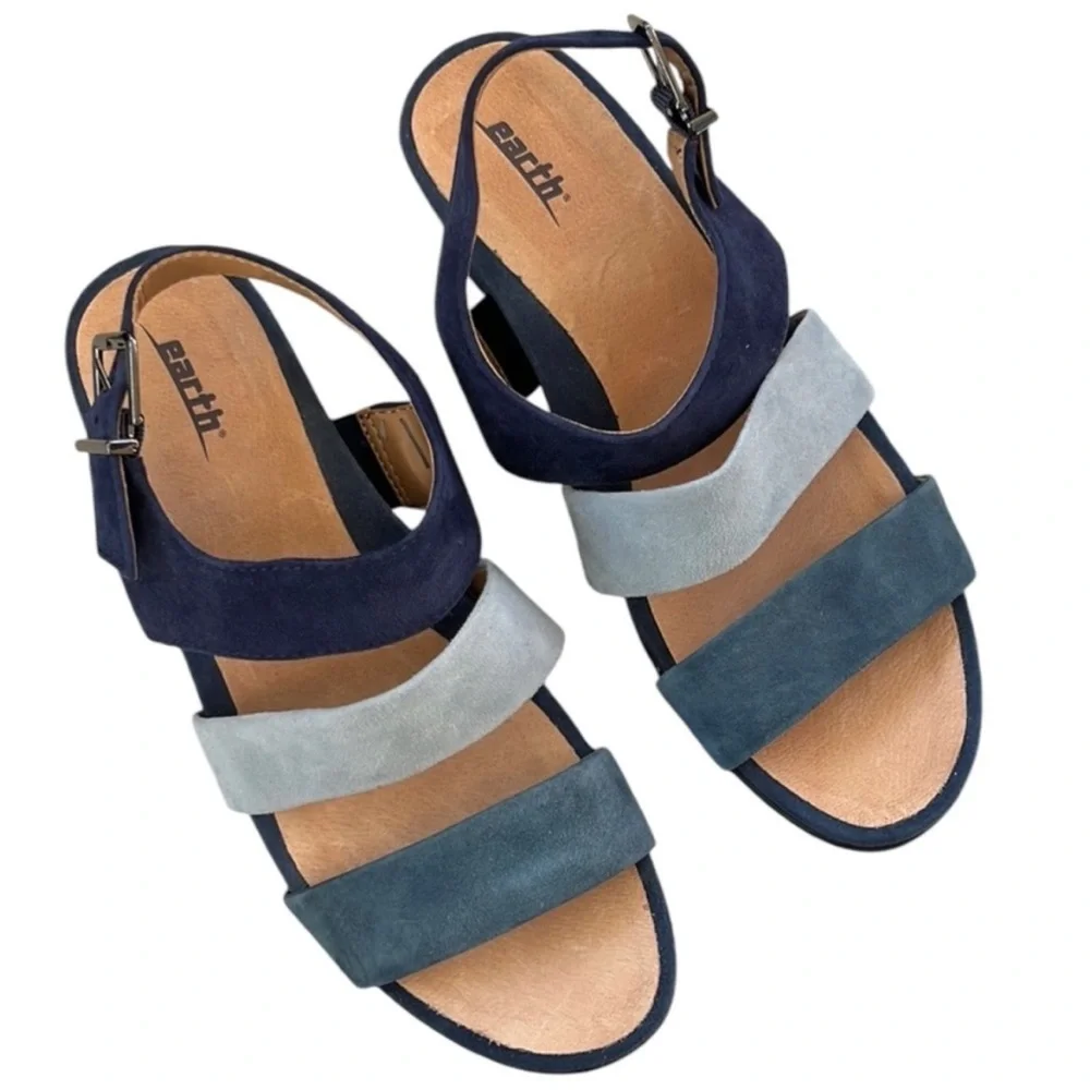 EUC Earth Leather Heeled Sandals Blue Size 8.5 - Picture 2 of 7